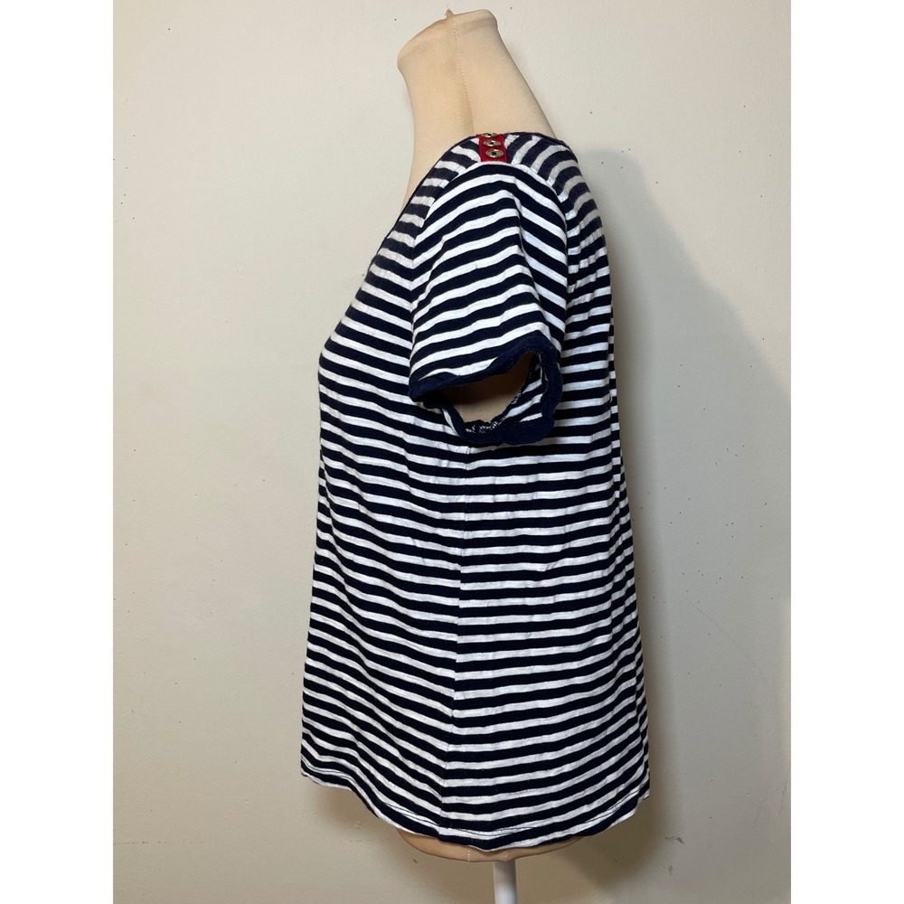 Talbots‎ Striped Short Sleeve Top LP Navy Blue White Nautical Coastal Parisian - Picture 5 of 8